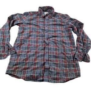 LL Bean Flannel Shirt Mens Large Tall Gray Red Plaid Long Sleeve Button Up